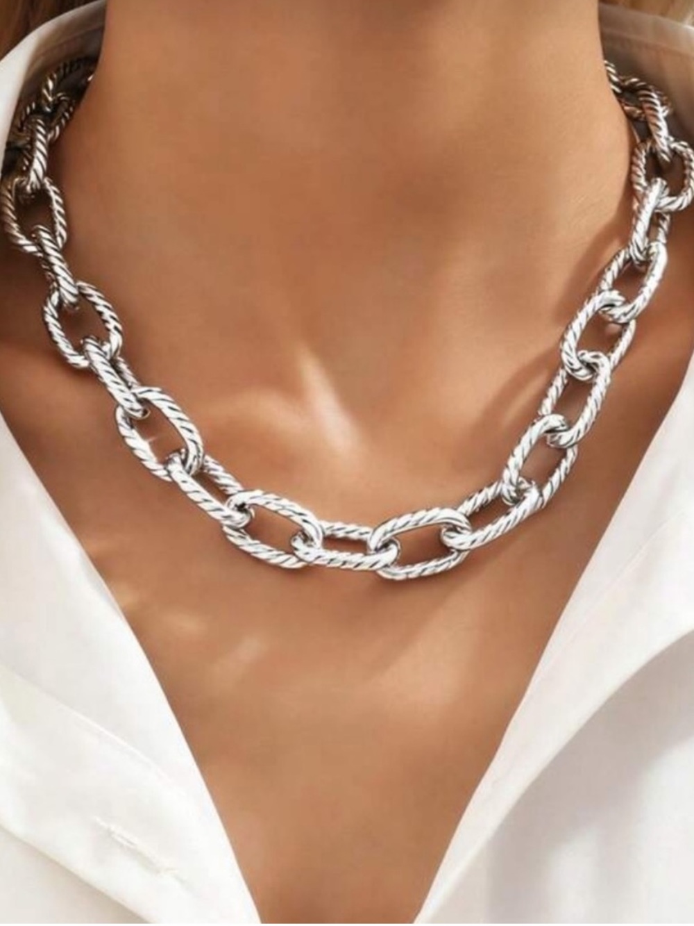 Twisted Chunky Silver-Link Necklace